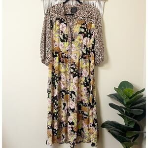 Johnny Was Jade Tate 100% Silk Tiered Midi Dress L